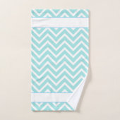Elegant Chevron Pattern & Monogram on Turquoise (Serviette à main)