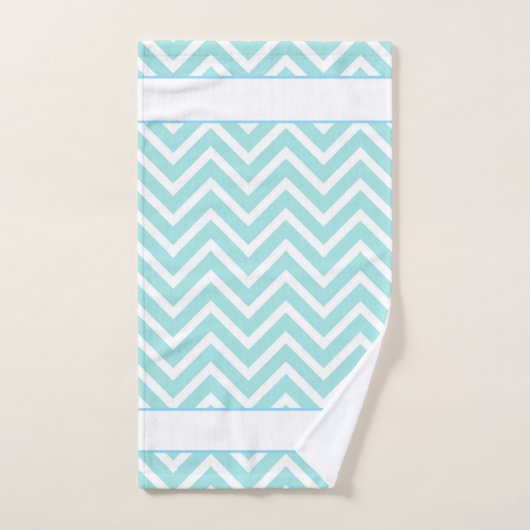 Elegant Chevron Pattern & Monogram on Turquoise (Serviette à main)