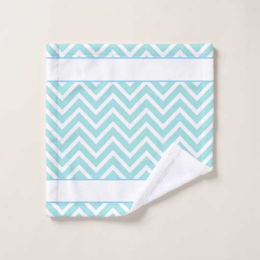 Elegant Chevron Pattern & Monogram on Turquoise (Gant de toilette)