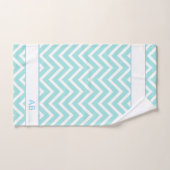 Elegant Chevron Pattern & Monogram on Turquoise (Serviette à main)