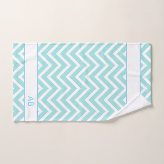 Elegant Chevron Pattern & Monogram on Turquoise (Serviette à main)