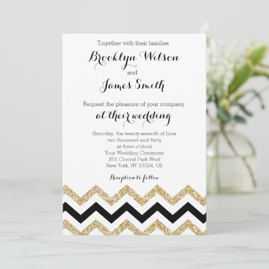Elégant Chevron Wedding Invitations Or (Debout devant)