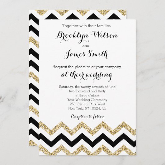 Elégant Chevron Wedding Invitations Or (Devant / Derrière)