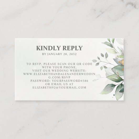Elegant chic airy eucalyptus leaves QR Code RSVP Informatiekaartje (Voorkant)