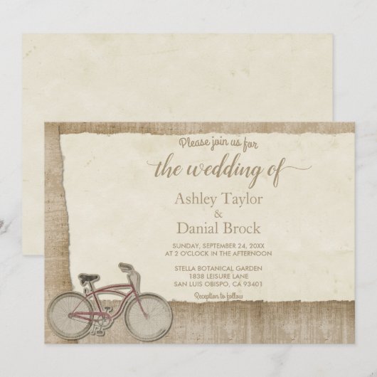 Elegant Chic Bicycle Rustic Wood Wedding Kaart (Voorkant / Achterkant)