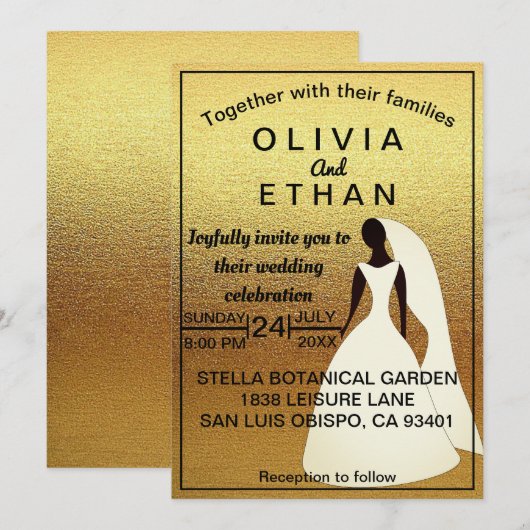 Elegant chic black and gold Wedding Invitation Kaart (Voorkant / Achterkant)