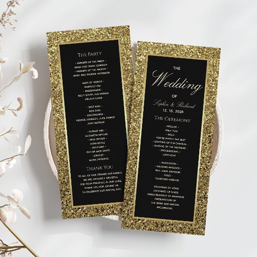 Élégant Chic Black and Gold Wedding Programme