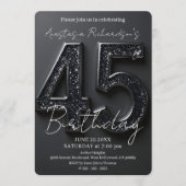 Elegant Chic Black Glitter 45th Birthday Party Kaart (Voorkant)