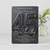 Elegant Chic Black Glitter 45th Birthday Party Kaart (Staand voorkant)