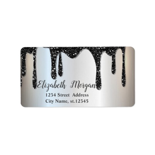 Elegant Chic Black Glitter-druppels Etiket (Voorkant)