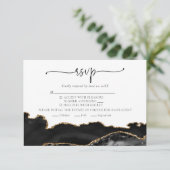 Elégant Chic Black Gold Agate Wedding Carte RSVP (Debout devant)