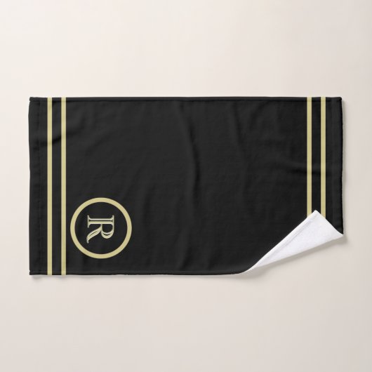 Elegant Chic Black Gold Custom Monogram Bad Handdoek (Handdoek)
