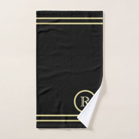 Élégant Chic Black Gold Custom Monogramme (Serviette à main)