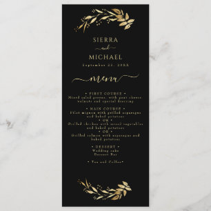 Elegant Chic Black Gold Foliage Weduwen Ontvangen Menu