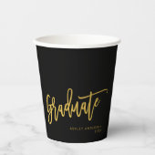 Elegant Chic Black Gold Script Afstuderen Papieren Bekers (Voorkant)