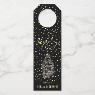 Elegant Chic Black & Gold Snow Holiday Cheer Flessenhanger