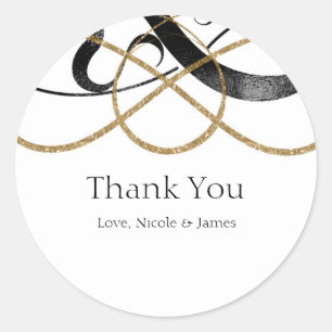 Elegant Chic Black & Gold Wedding Favor Ronde Sticker