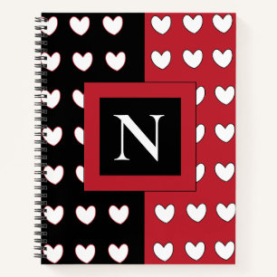 Elegant Chic Black Red White Hearts Monogram Notitieboek
