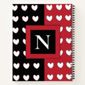 Elegant Chic Black Red White Hearts Monogram Notitieboek (Achterkant)