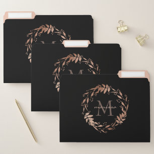 Elegant Chic Black Roos Gold Monogram Documentenmap