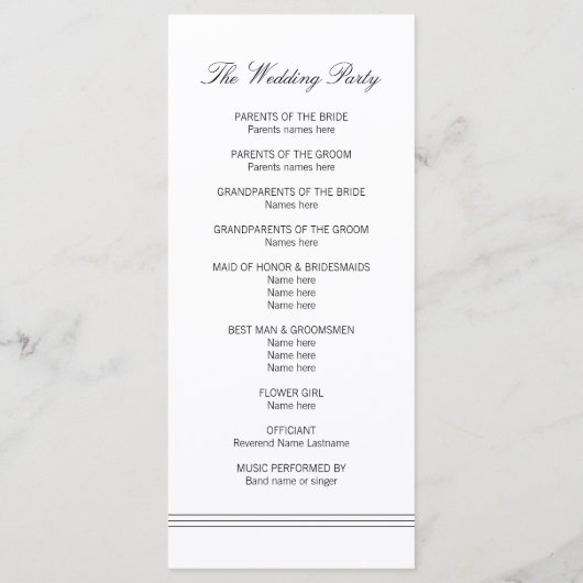 Elegant Chic Black White Monogram Weddenprogramma Programma (Achterkant)