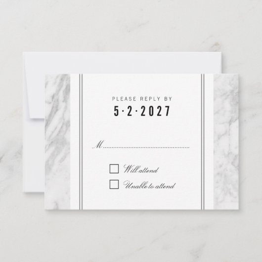 Elégant Chic blanc Gris Marbre Mariage RSVP Carte  (Devant)