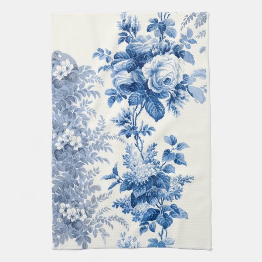 Elegant Chic Blauw en Wit Bloemen Theedoek (Verticaal)