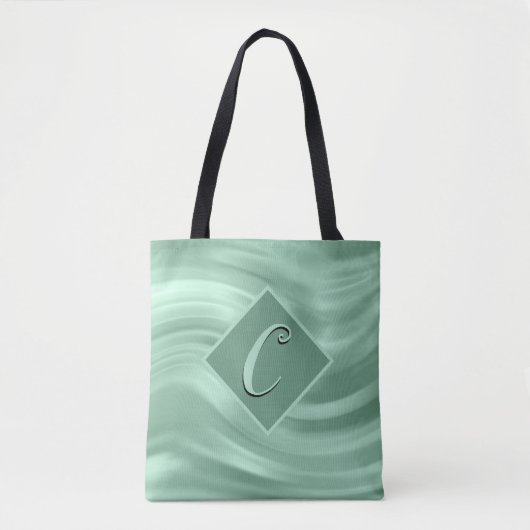 Elegant Chic Blauwgroen Swirl Monogram Modern Draagtas (Voorkant)