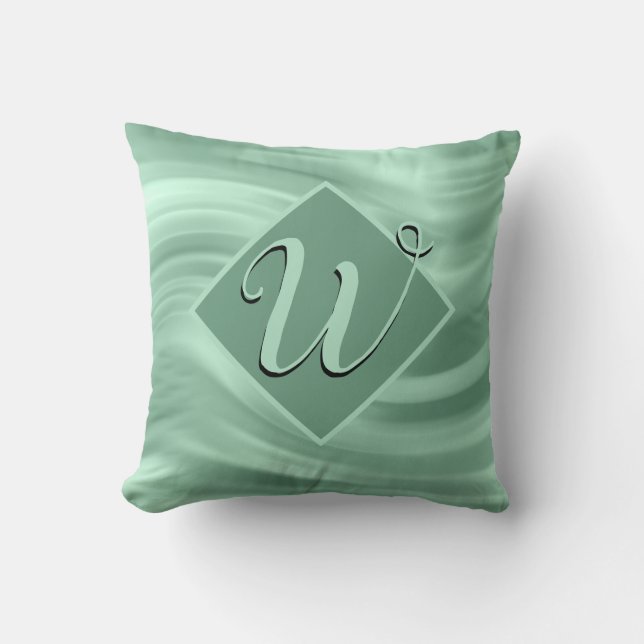 Elegant Chic Blauwgroen Swirl Monogram Stijlvol Kussen (Voorkant)