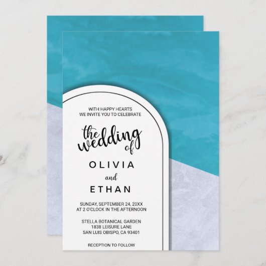 Elégant chic bleu gris Faire-part de mariage rusti (Devant / Derrière)