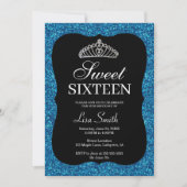 Elegant Chic Blue Glitter Tiara Sweet 16 Kaart (Voorkant)