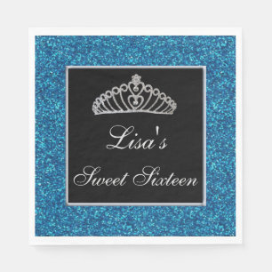 Elegant Chic Blue Glitter Tiara Sweet 16 Servet
