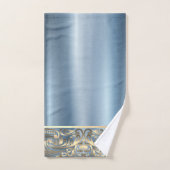 Elegant Chic Blue Metallic Gold Swirls Bad Handdoek (Handdoek)
