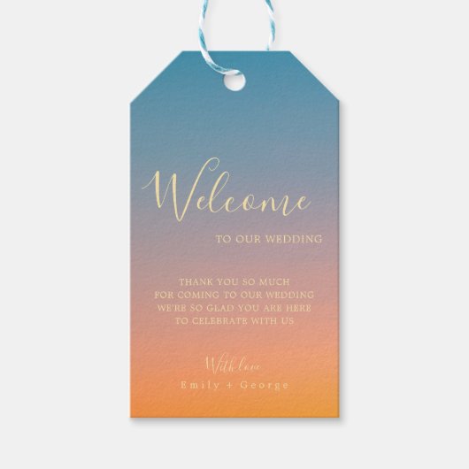 Elegant Chic Blue Oranje Sunset Modern Wedding Cadeaulabel (Voorkant)
