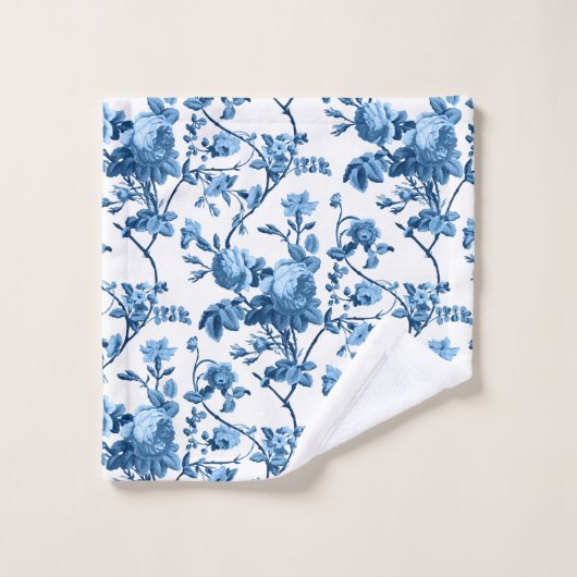Elegant Chic  Blue Roos Floral Bad Handdoek (Wasdoekje)