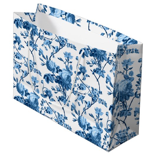 Elegant Chic  Blue Roos Floral Groot Cadeauzakje (Voorkant Gekanteld)