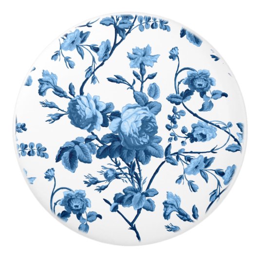 Elegant Chic Blue Roos Floral Keramische Knop (Voorkant)