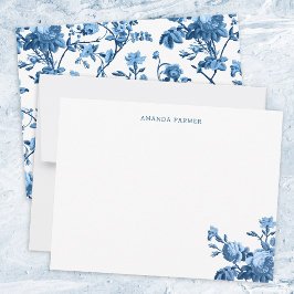 Elegant Chic Blue Roos Floral Notitiekaartje