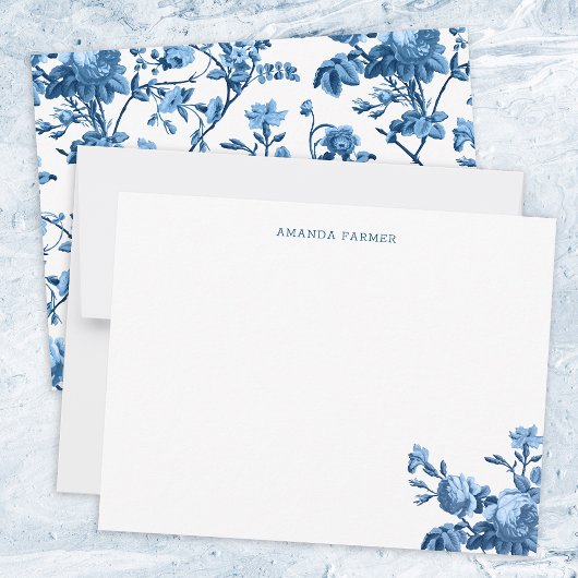 Elegant Chic  Blue Roos Floral Notitiekaartje