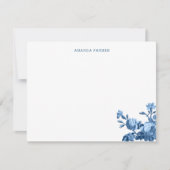 Elegant Chic  Blue Roos Floral Notitiekaartje (Voorkant)