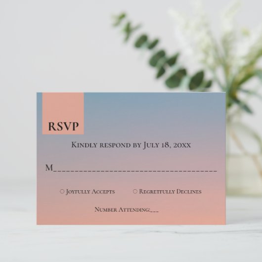 Elegant chic blue sinaasappel Wedding RSVP Kaartje (Staand voorkant)