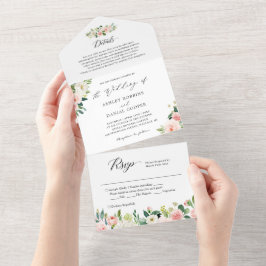 Elegant Chic Blush Floral Wedding Details RSVP All In One Uitnodiging