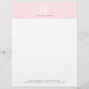 Elegant Chic Blush Pink Minimalist Monogram Kantoo Briefhoofd