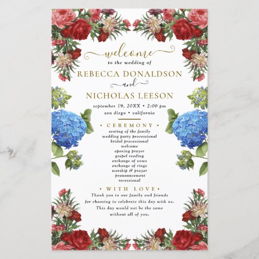 Elegant Chic Bouquet Wedding Programme (Voorkant)