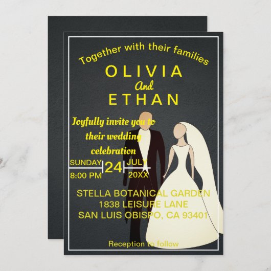 Elegant chic bride and groom Wedding Invitation Kaart (Voorkant / Achterkant)