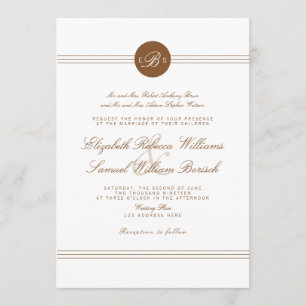 Elégant Chic Brown Monogramme Mariage Invitation