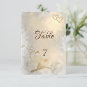 Élégant Chic Cœurs en Or, Oiseaux Carte de Table (Debout devant)