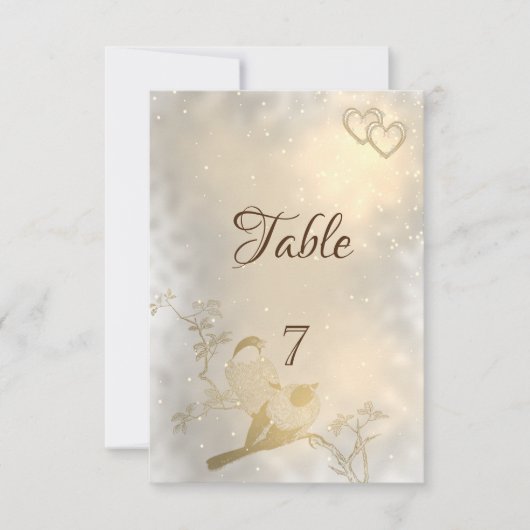 Élégant Chic Cœurs, Oiseaux de Table Carte (Devant)