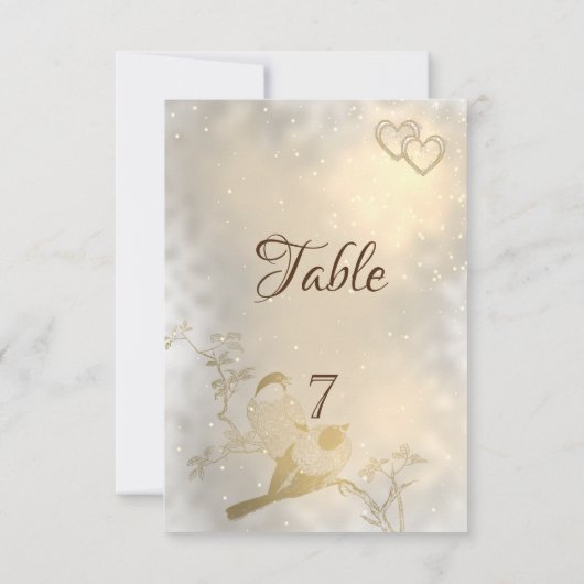 Élégant Chic Cœurs, Oiseaux de Table Carte (Dos)