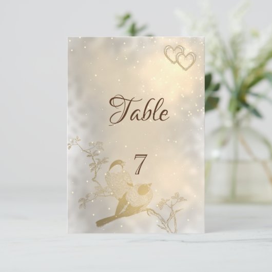 Élégant Chic Cœurs, Oiseaux en Or Table Carte (Debout devant)